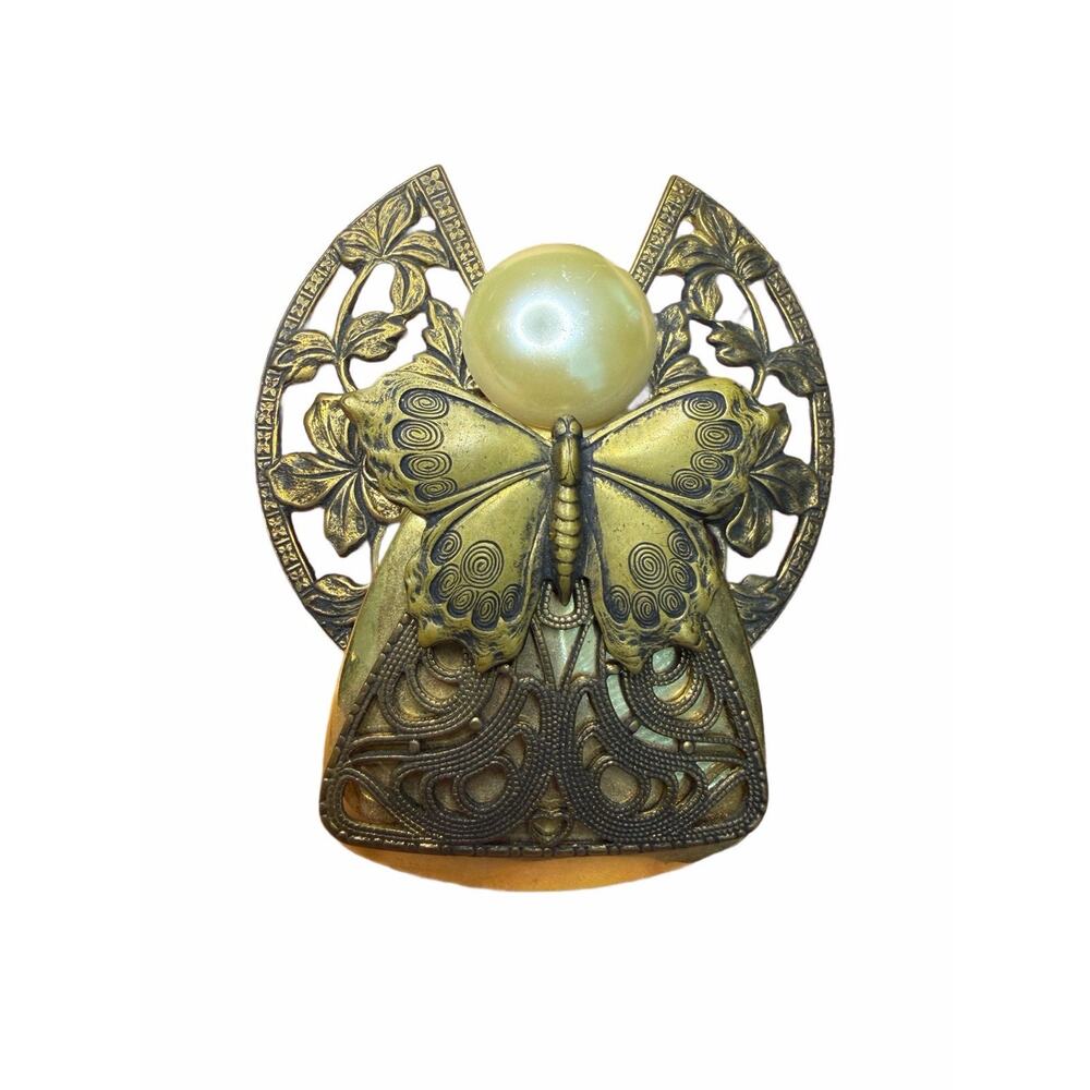 Signed JENE Goldtone Faux Pearl ANGEL of LOVE Butterfly Wings Shape Pin Brooch